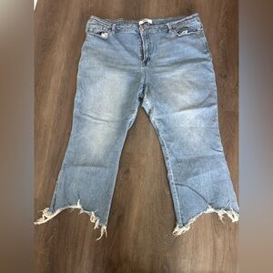 Distressed Blue Wide Leg Cropped Jeans